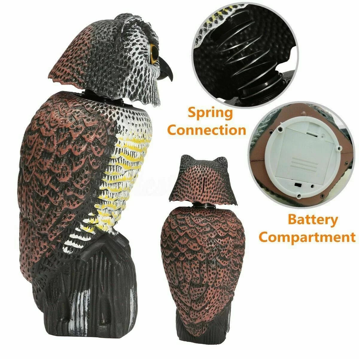 & 360 Deterrent Protector Owl Owl Bird Head Decoy Fake Scare to Realistic Scary for Rotate Pest Owl Outdoor Yard Statue Birds, Decoy Shadow Scarecrow Sounds Patio Garden