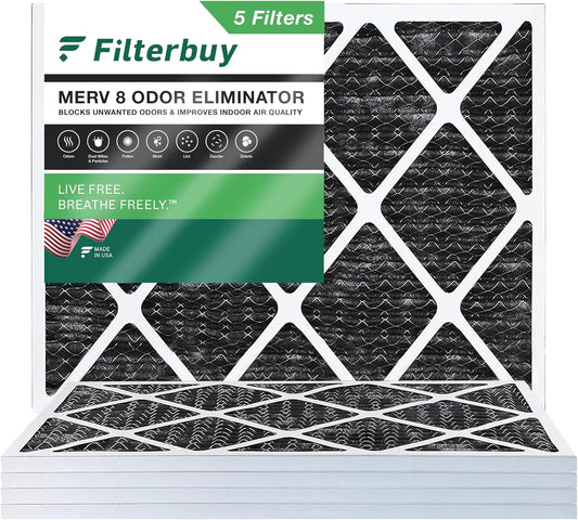 (5-Pack) AC Furnace 8 Filters Odor 24x25x1 Pleated with Activated MERV Air HVAC Filterbuy Carbon Eliminator