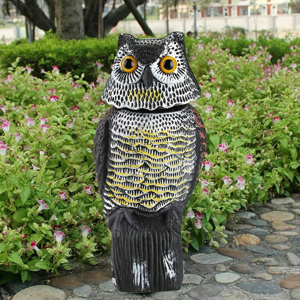 & 360 Deterrent Protector Owl Owl Bird Head Decoy Fake Scare to Realistic Scary for Rotate Pest Owl Outdoor Yard Statue Birds, Decoy Shadow Scarecrow Sounds Patio Garden