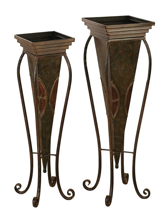 (2 DecMode Outdoor 28"H Indoor Count) Stand Planter Metal Scroll with Brown 30",