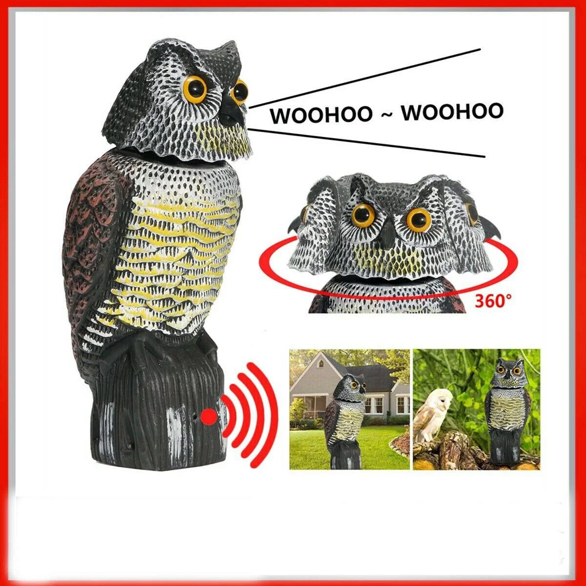 & 360 Deterrent Protector Owl Owl Bird Head Decoy Fake Scare to Realistic Scary for Rotate Pest Owl Outdoor Yard Statue Birds, Decoy Shadow Scarecrow Sounds Patio Garden